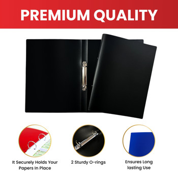 Pack of 3 A4 PP Ring Binders – 25mm Spine, 2 O-Ring Mechanism, 700 Micron Durable Cover – Red, Blue, Black