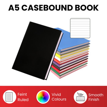 A5 160 Pages 8mm Ruled Blue Casebound Notebook