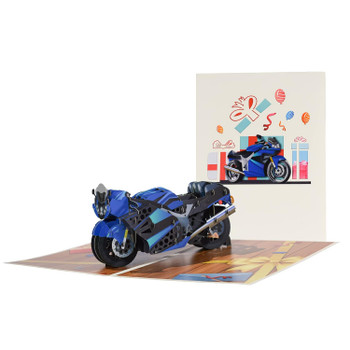 Blue Racing Motorcycle 3D Pop Up Greeting Card
