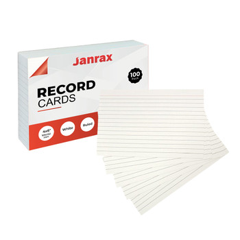 Pack of 100 White Ruled 6x4" Record Cards – Lined Study Index Cards for Notes, Revision