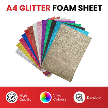 Pack of 10 A4 Yellow Glitter Eva Foam Sheets