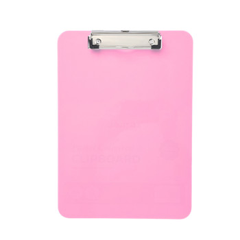 A4 Pastel Pink Plastic Clipboard with Metal Clip and Round Corner