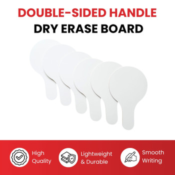 Pack of 6 Round Plain White MDF Double Sided Dry Erase Handheld Answer Paddles - Mini Whiteboard