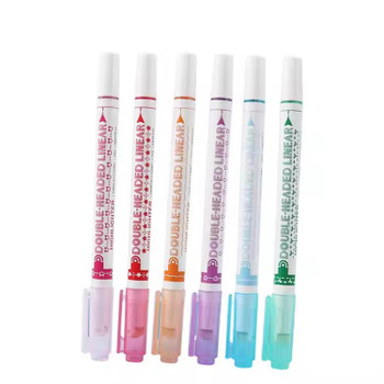 Pack of 6 Double Headed Linear Curved Highlighters