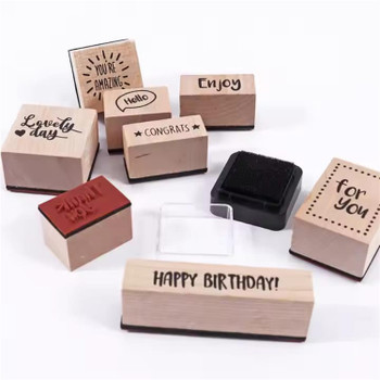 Pack of 9 Mini Cute Words Wood Stamps