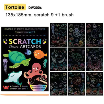 Tortoise Theme 9 Pages Art Creative Scratch Painting Book with Scratch Pen