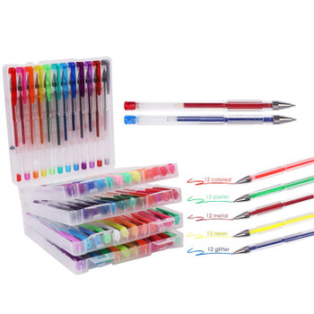 Pack of 60 Assorted Coloured Gel Ink Pens Set - Primary, Pastel, Metallic, Neon, Glitter