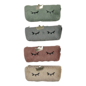 Single Crown Sleeping‑Face Plush Pencil Case
