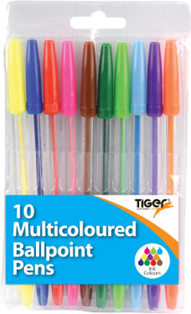 Pack of 10 Coloured Ballpoint Pens
