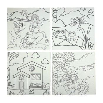 20 x 20cm Pre Drawn Outline Canvas Paint For Kids