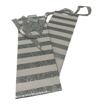 Celebrate Silver Stripe Glitter Design Bottle Gift Bag
