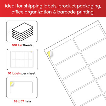 Pack of 1000 White 99x57mm Self Adhesive Labels (10 Labels per A4 Sheet)