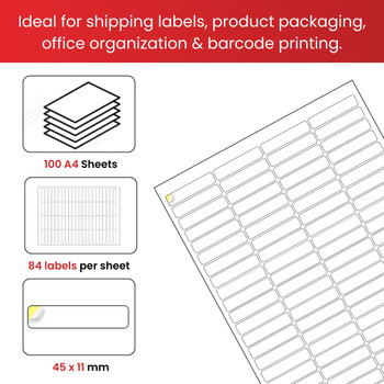 Pack of 8400 White 45x11mm Self Adhesive Labels (84 Labels per A4 Sheet)