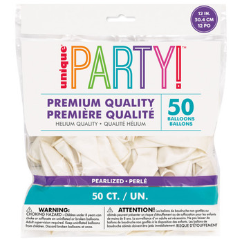 Pack of 50 Pearl White Premium 12" Latex Balloons