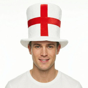 England St. George’s Cross Top Hat - White Red Cross Fancy Dress Party Accessory for Football Sports Events Celebrations Costume