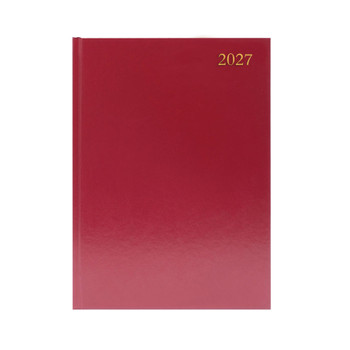 Janrax 2027 A4 2 Pages Per Day Burgundy Desk Diary