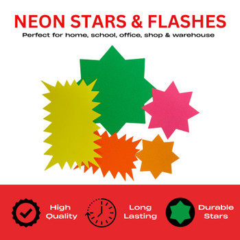 Pack of 500 Assorted Coloured Neon Fluorescent Stars & Flashes in Assorted Size