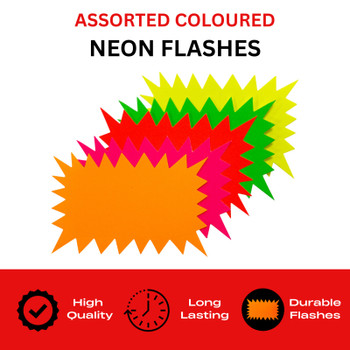 Pack of 400 Assorted Coloured Neon Fluorescent Flashes 150 x 100mm