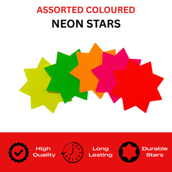 Pack of 600 Assorted Coloured Neon Fluorescent Stars 75 x 75mm