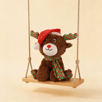 Christmas Reindeer in Santa Hat Plushie (9″/23cm) - Festive Cute Xmas Decoration Gift Holiday Celebrations