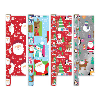 Pack of 4 Kid‑Friendly Festive Prints Christmas Wrapping Paper Rolls 7m x 69cm