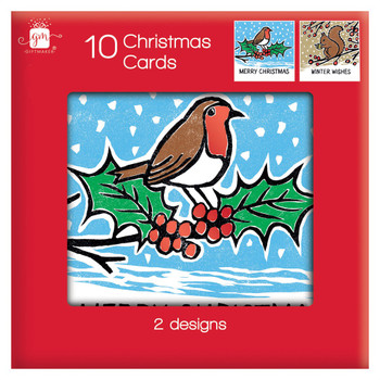 Pack of 10 Woodland Animals Design Square Christmas Cards With Envelopes