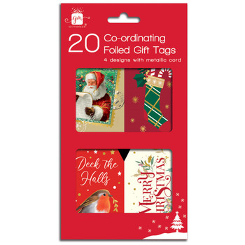 Pack of 20 Classic Co-ordinated Christmas Gift Tags