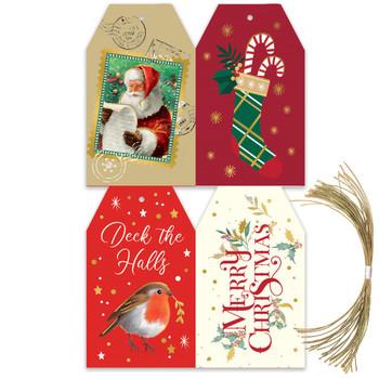 Pack of 20 Classic Co-ordinated Christmas Gift Tags