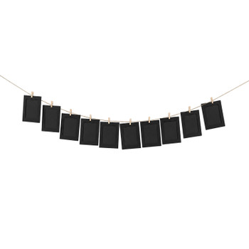 Black Photo Frame Banner Set with Wooden Pegs and Hemp Twine
