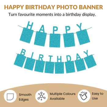 Glitter Purple Photo Insert HAPPY BIRTHDAY Banner with Ribbon