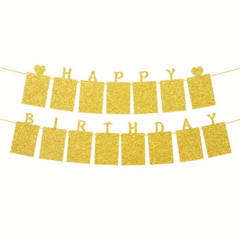 Glitter Gold Photo Insert HAPPY BIRTHDAY with Hearts Banner with Ribbon