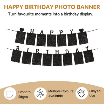 Glitter Gold Photo Insert HAPPY BIRTHDAY with Hearts Banner with Ribbon