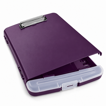 A4 Purple Plastic Clipboard Box File With Pencil Holder - Storage Filing Case