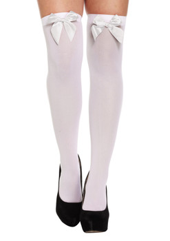 White Hold-Up Stockings with White Bows - Halloween Party Fancy Dress