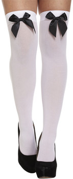 White Hold-Up Stockings with Black Bows - Halloween Party Fancy Dress