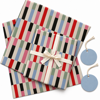 Pack of 2 Confetti Collumns Design 50 x 70 cm Gift Wrap Sheets with 2 Tags - Christmas Birthdays Kids Party Holiday Gifting