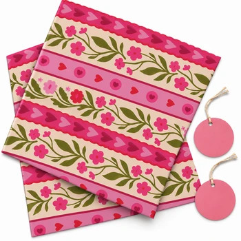 Pack of 2 Floral Ribon Design 50 x 70 cm Gift Wrap Sheets with 2 Tags - Valentine’s Mother's Day Birthdays Everyday Celebrations