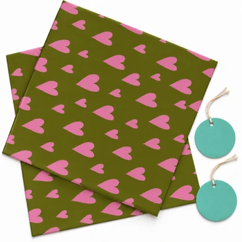 Pack of 2 Garden Of Hearts Design 50 x 70 cm Gift Wrap Sheets with 2 Tags - Valentine’s Mother's Day Birthdays Everyday Celebrations