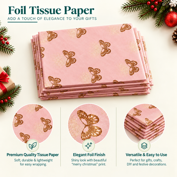 Pack of 5 Fluttering Butterflies Design 50 x 70 cm Luxury Gold Foil Tissue Sheets - Summer, Holiday, Spring