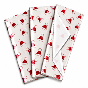 Pack of 5 Christmas Santa Hat Toss Design 50 x 70 cm Luxury Red Foil Tissue Sheets