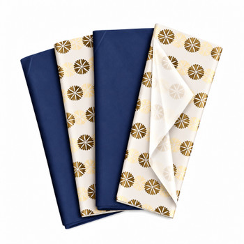 Pack of 8 Foil Floral Dots & Plain Navy Blue 50 x 70 cm Tissue Sheets - Weddings Anniversaries Birthdays Any Occasion