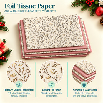 Pack of 8 Garden Breeze Luxury Foil Design & Plain Pink 50 x 70 cm Tissue Sheets - Birthday Summer Everyday Celebrations