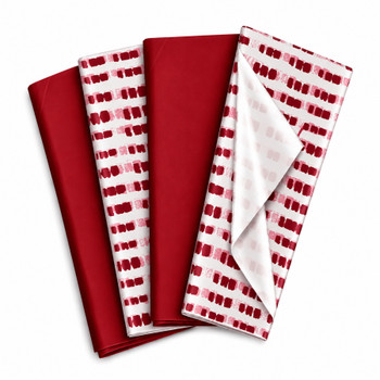 Pack of 8 Soft Dash Luxury Red Foil Design & Plain Red 50 x 70 cm Tissue Sheets - Christmas Valentine Wedding