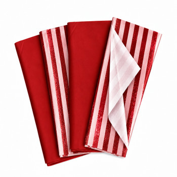 Pack of 8 Classic Horizon Band Luxury Red Foil Design & Plain Red 50 x 70 cm Tissue Sheets - Christmas, Valentine