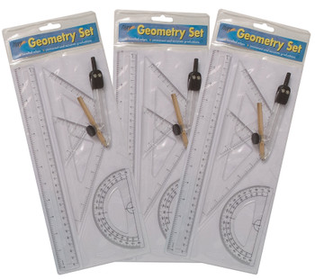 5 Piece Large Geomerty  Set + Compass