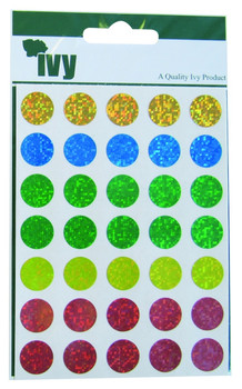 Pack of 70 Holographic Primary Colours 13mm Round Sticky Dots