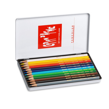 Caran d'Ache Fancolor 12 Water Soluble Colour Pencils in Metal Tin