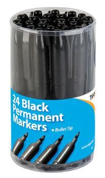 Tub of 24 Fine Bullet Tip Permanent Black Marker Pens