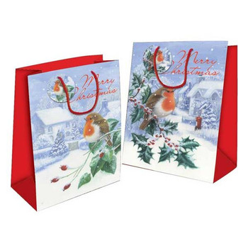 Pack of 12 Robin Design Extra Large Christmas Gift Bags