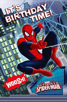 Marvel ultimate spiderman it's birthday time woosh! birthday card